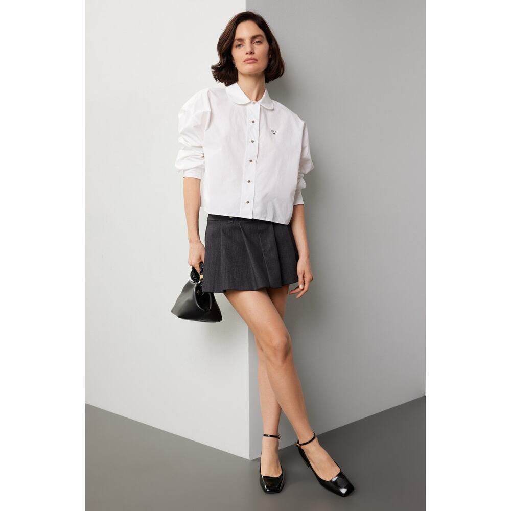 MAJE White 100% Cotton Cropped Button Up Long Sleeve Collared Shirt Size 2